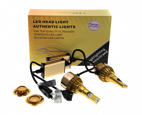 Лампы светодиодные H7 6000LM с выносными блоками (золото)