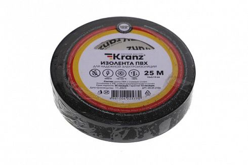 Изолента виниловая REXANT/KRANZ чёрная 15*25 м