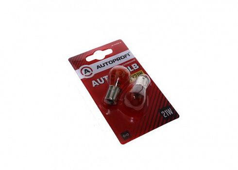 Лампа 12V P21W  1-контактная оранжевая AUTOPROFI смещ.цоколь (2шт)