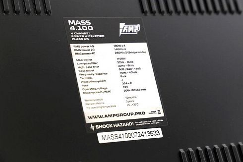 Усилитель мощности звука AMP MASS 4.100 4-х канальный 1100 W