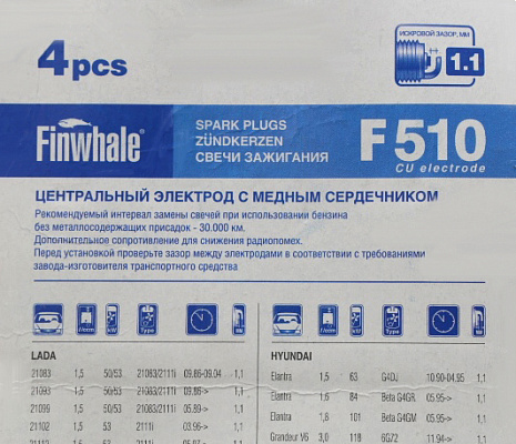 Свечи FINWHALE 2108-10 в блистере 8 клап. инжектор F510